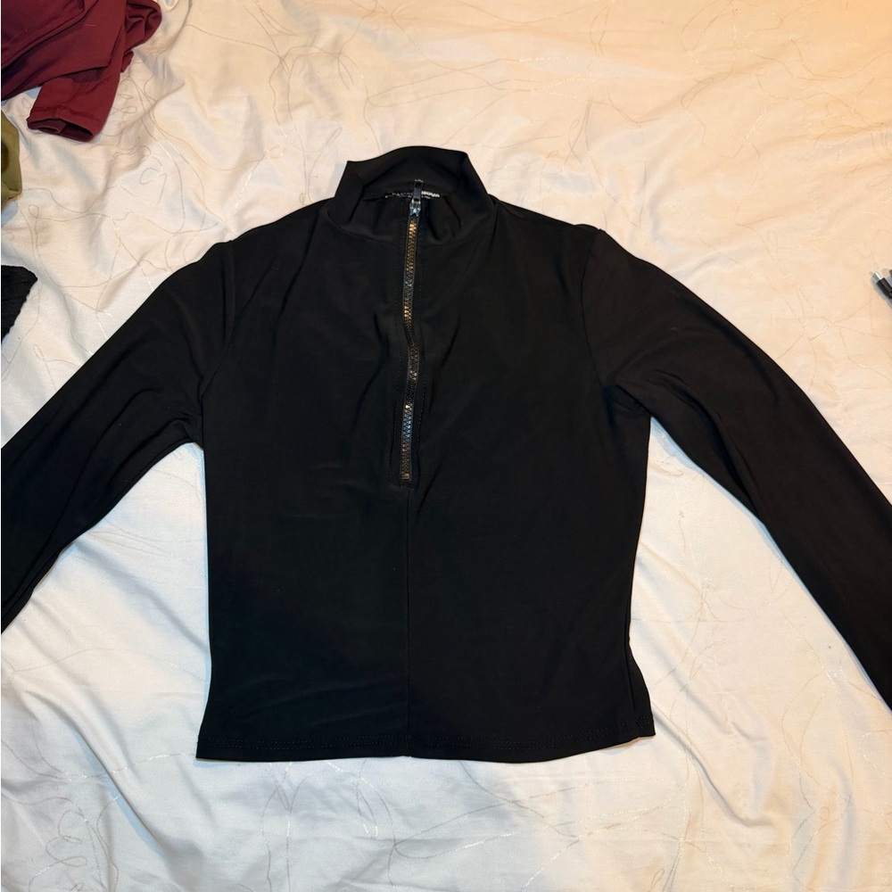 Fashion Nova Black Zip-Up Top